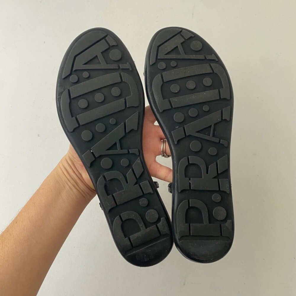 Prada Buckle Sandals Shoes Black Leather - Picture 8 of 9